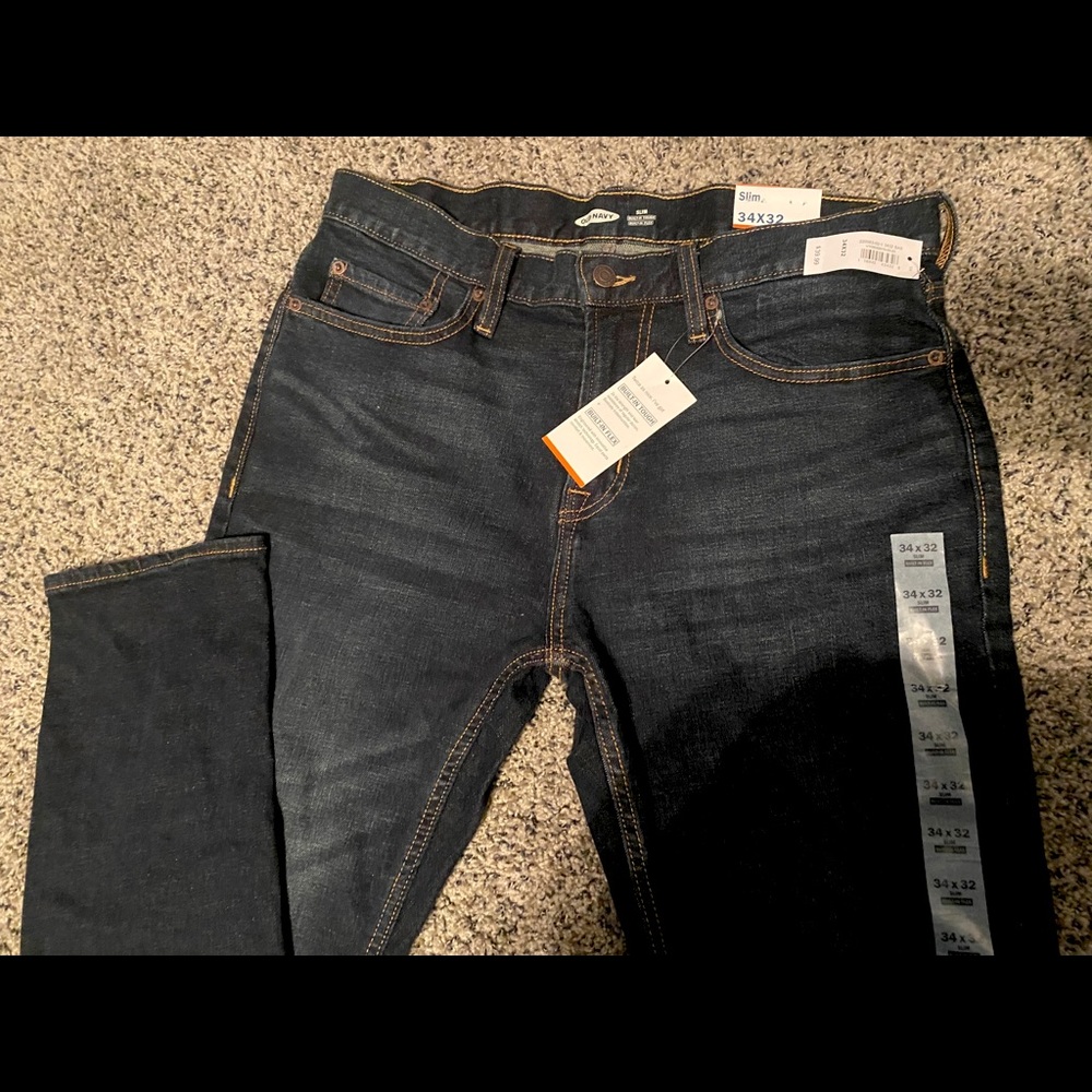 Dark blue wash Old navel slim jeans 34x32